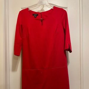 Red 3/4 Sleeve AGB Dress with Gold Detail at Neck